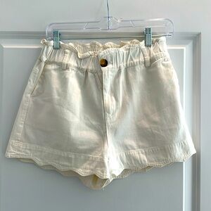 scalloped denim shorts